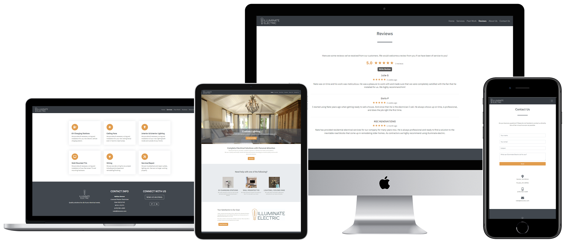 a screen shot of the reviews page on the Illuminate Electric website
